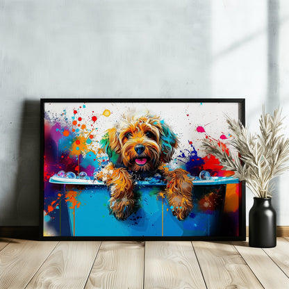 Pop Art Cockapoo Canvas / Poster Print. Colourful Watercolour Doodle Dog Bathtub Painting Splatter Paint Splash Art Groomers Wall Decor Gift - CanvasityCrafts - Free Shipping