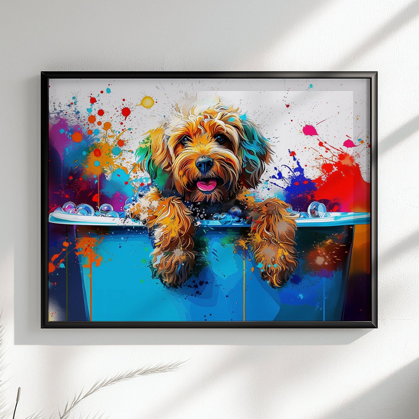 Pop Art Cockapoo Canvas / Poster Print. Colourful Watercolour Doodle Dog Bathtub Painting Splatter Paint Splash Art Groomers Wall Decor Gift - CanvasityCrafts - Free Shipping