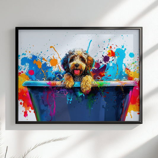 Pop Art Cockapoo Canvas / Poster Print. Colourful Watercolour Doodle Dog Bathtub Painting Splatter Paint Splash Art Groomers Wall Decor Gift - CanvasityCrafts - Free Shipping