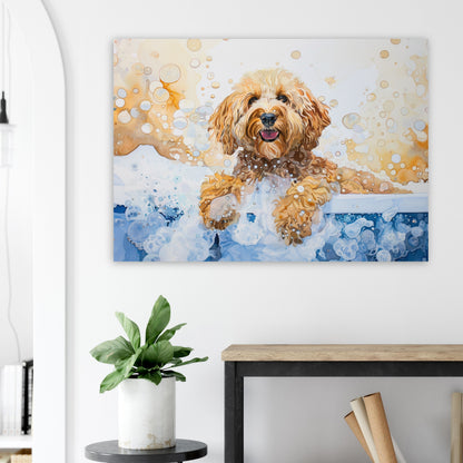 Cute Cockapoo Canvas / Poster Print. Colourful Watercolour Doodle Dog Bathtub Painting Splatter Paint Splash Art Groomers Wall Decor Gift - CanvasityCrafts - Free Shipping