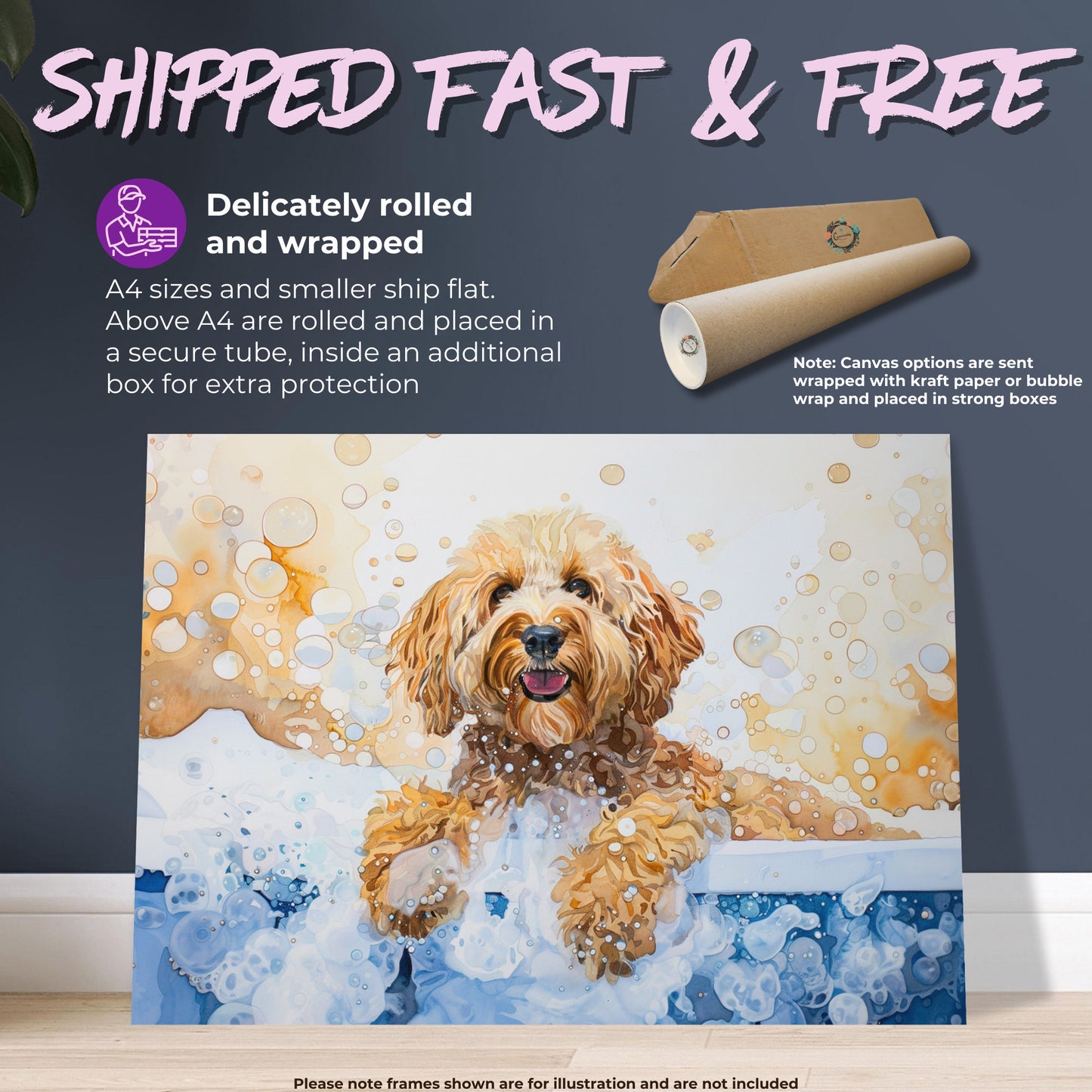 Cute Cockapoo Canvas / Poster Print. Colourful Watercolour Doodle Dog Bathtub Painting Splatter Paint Splash Art Groomers Wall Decor Gift - CanvasityCrafts - Free Shipping