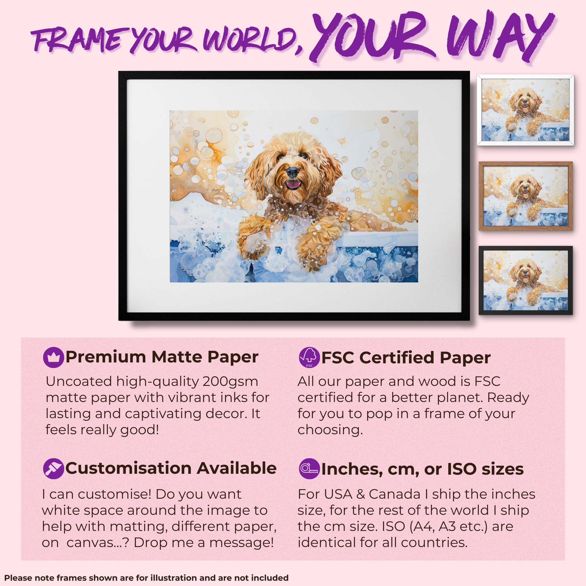 Cute Cockapoo Canvas / Poster Print. Colourful Watercolour Doodle Dog Bathtub Painting Splatter Paint Splash Art Groomers Wall Decor Gift - CanvasityCrafts - Free Shipping