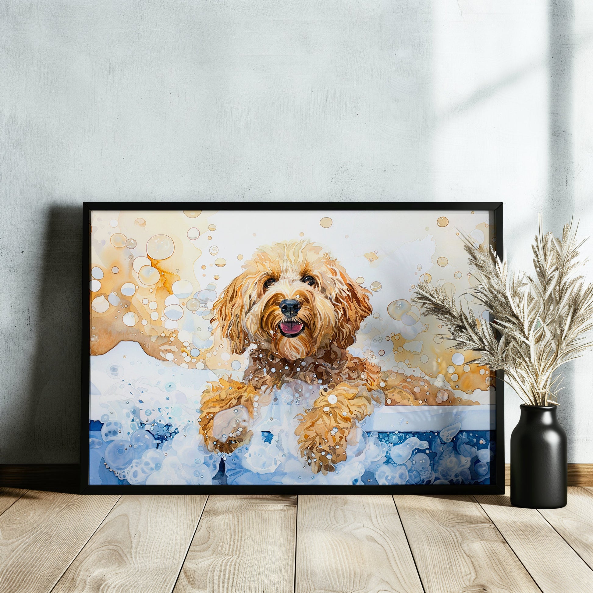 Cute Cockapoo Canvas / Poster Print. Colourful Watercolour Doodle Dog Bathtub Painting Splatter Paint Splash Art Groomers Wall Decor Gift - CanvasityCrafts - Free Shipping