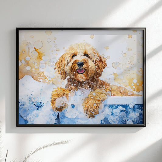 Cute Cockapoo Canvas / Poster Print. Colourful Watercolour Doodle Dog Bathtub Painting Splatter Paint Splash Art Groomers Wall Decor Gift - CanvasityCrafts - Free Shipping