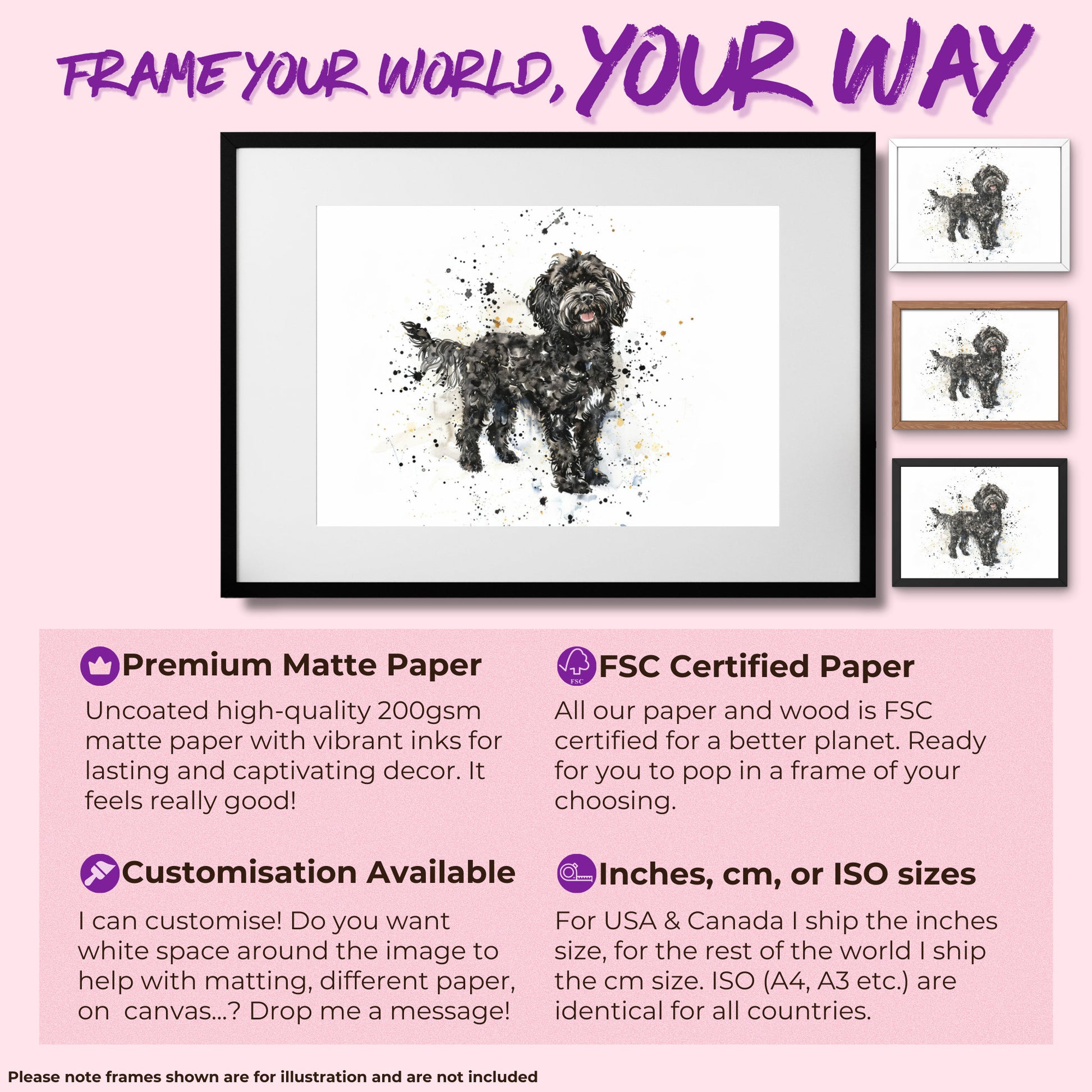 Black Cockapoo Canvas / Poster Print. Colourful Watercolour Happy Doodle Dog Painting Splatter Paint Splash Art, Cavapoo Wall Decor Gift - CanvasityCrafts - Free Shipping