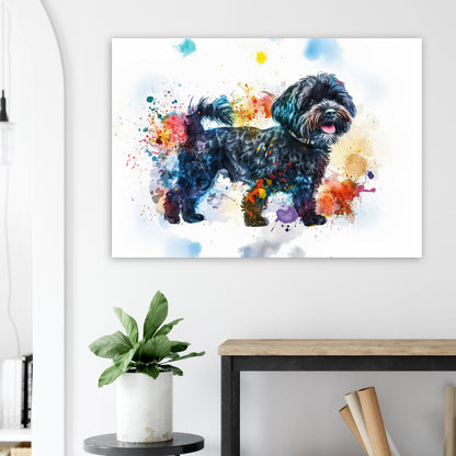 Black Cockapoo Canvas / Poster Print. Colourful Watercolour Happy Doodle Dog Painting Splatter Paint Splash Art, Cavapoo Wall Decor Gift - CanvasityCrafts - Free Shipping