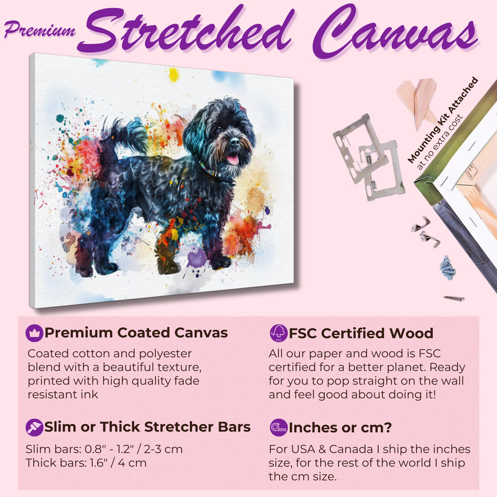 Black Cockapoo Canvas / Poster Print. Colourful Watercolour Happy Doodle Dog Painting Splatter Paint Splash Art, Cavapoo Wall Decor Gift - CanvasityCrafts - Free Shipping