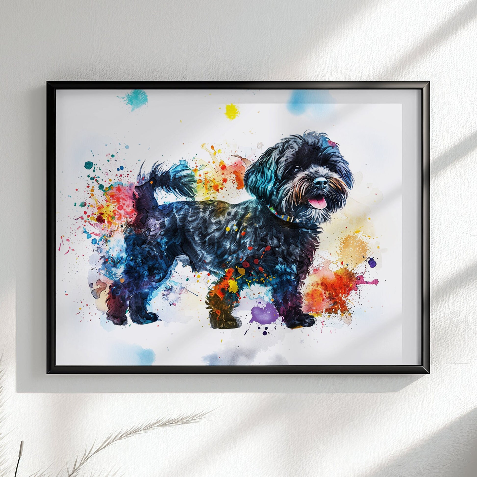 Black Cockapoo Canvas / Poster Print. Colourful Watercolour Happy Doodle Dog Painting Splatter Paint Splash Art, Cavapoo Wall Decor Gift - CanvasityCrafts - Free Shipping