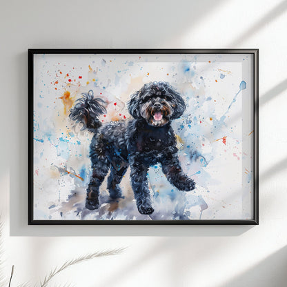 Black Cockapoo Canvas / Poster Print. Colourful Watercolour Happy Doodle Dog Painting Splatter Paint Splash Art, Cavapoo Wall Decor Gift - CanvasityCrafts - Free Shipping