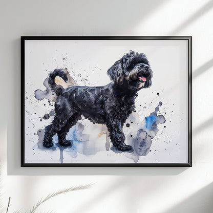 Black Cockapoo Canvas / Poster Print. Colourful Watercolour Happy Doodle Dog Painting Splatter Paint Splash Art, Cavapoo Wall Decor Gift - CanvasityCrafts - Free Shipping