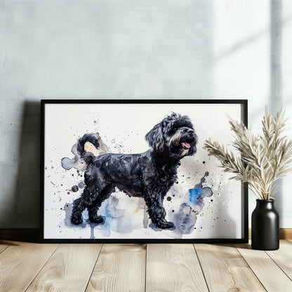 Black Cockapoo Canvas / Poster Print. Colourful Watercolour Happy Doodle Dog Painting Splatter Paint Splash Art, Cavapoo Wall Decor Gift - CanvasityCrafts - Free Shipping