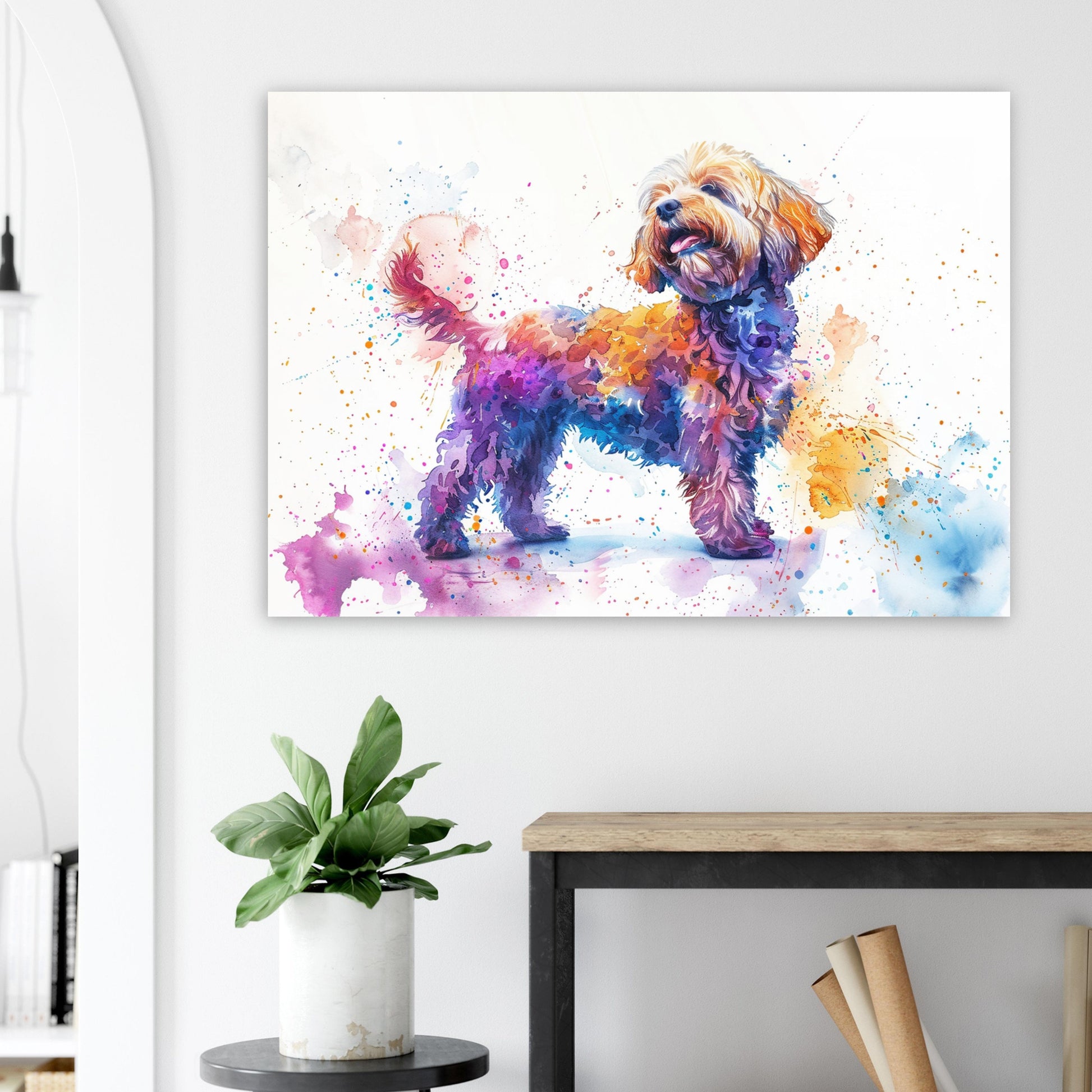 Cute Cockapoo Canvas / Poster Print. Colourful Watercolour Happy Doodle Dog Painting Splatter Paint Splash Art Cream Cavapoo Wall Decor Gift - CanvasityCrafts - Free Shipping