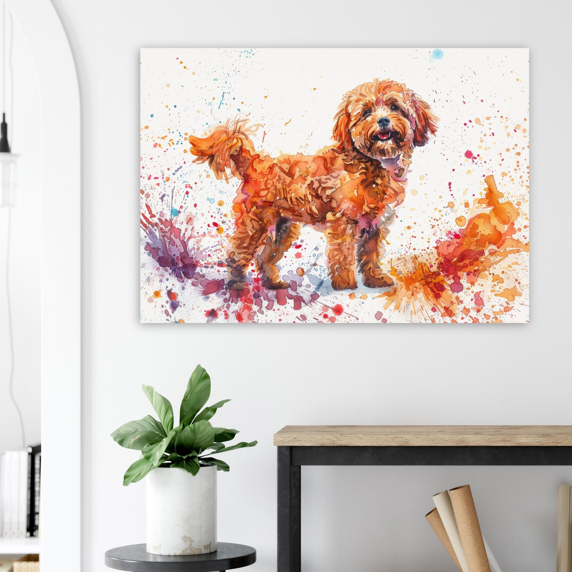 Cute Cockapoo Canvas / Poster Print. Colourful Watercolour Happy Doodle Dog Painting Splatter Paint Splash Art Cream Cavapoo Wall Decor Gift - CanvasityCrafts - Free Shipping