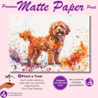 Cute Cockapoo Canvas / Poster Print. Colourful Watercolour Happy Doodle Dog Painting Splatter Paint Splash Art Cream Cavapoo Wall Decor Gift - CanvasityCrafts - Free Shipping