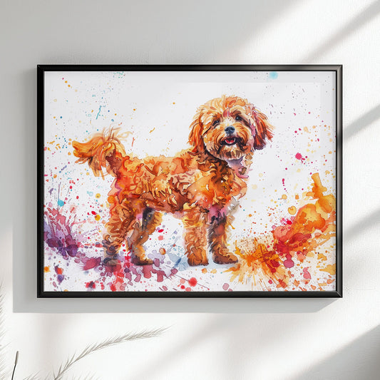 Cute Cockapoo Canvas / Poster Print. Colourful Watercolour Happy Doodle Dog Painting Splatter Paint Splash Art Cream Cavapoo Wall Decor Gift - CanvasityCrafts - Free Shipping