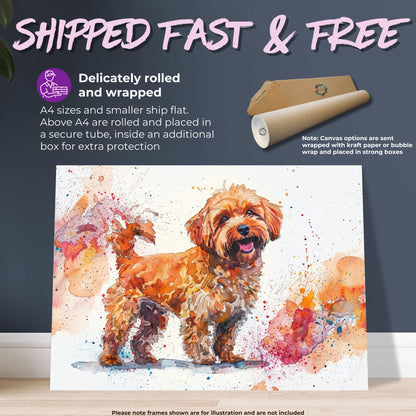 Cute Cockapoo Canvas / Poster Print. Colourful Watercolour Happy Doodle Dog Painting Splatter Paint Splash Art Cream Cavapoo Wall Decor Gift - CanvasityCrafts - Free Shipping