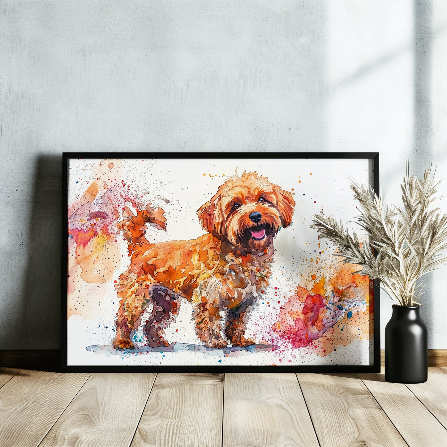 Cute Cockapoo Canvas / Poster Print. Colourful Watercolour Happy Doodle Dog Painting Splatter Paint Splash Art Cream Cavapoo Wall Decor Gift - CanvasityCrafts - Free Shipping