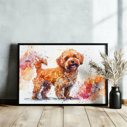 Cute Cockapoo Canvas / Poster Print. Colourful Watercolour Happy Doodle Dog Painting Splatter Paint Splash Art Cream Cavapoo Wall Decor Gift - CanvasityCrafts - Free Shipping