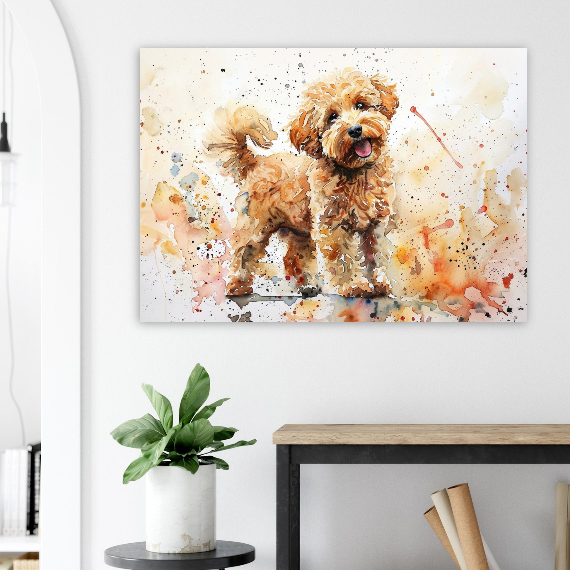 Cute Cockapoo Canvas / Poster Print. Colourful Watercolour Happy Doodle Dog Painting Splatter Paint Splash Art Cream Cavapoo Wall Decor Gift - CanvasityCrafts - Free Shipping