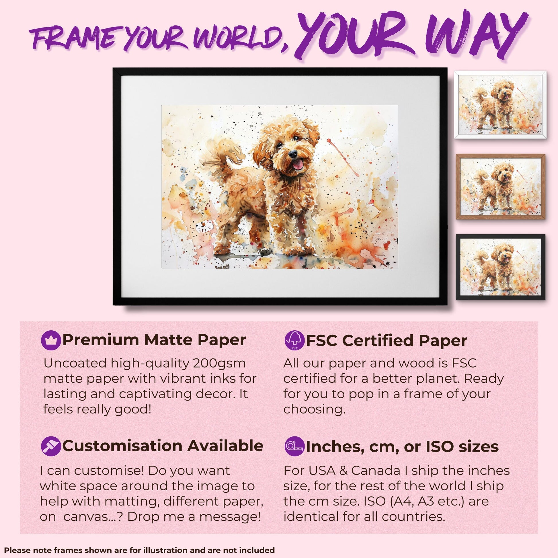 Cute Cockapoo Canvas / Poster Print. Colourful Watercolour Happy Doodle Dog Painting Splatter Paint Splash Art Cream Cavapoo Wall Decor Gift - CanvasityCrafts - Free Shipping