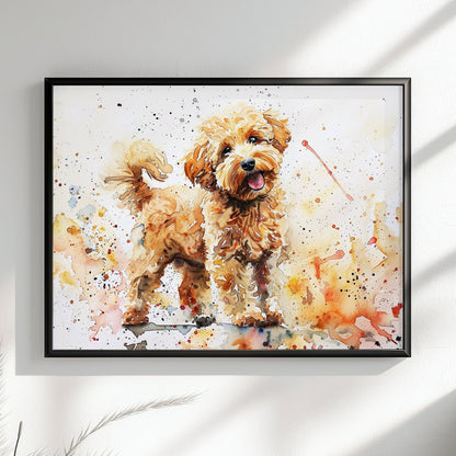 Cute Cockapoo Canvas / Poster Print. Colourful Watercolour Happy Doodle Dog Painting Splatter Paint Splash Art Cream Cavapoo Wall Decor Gift - CanvasityCrafts - Free Shipping