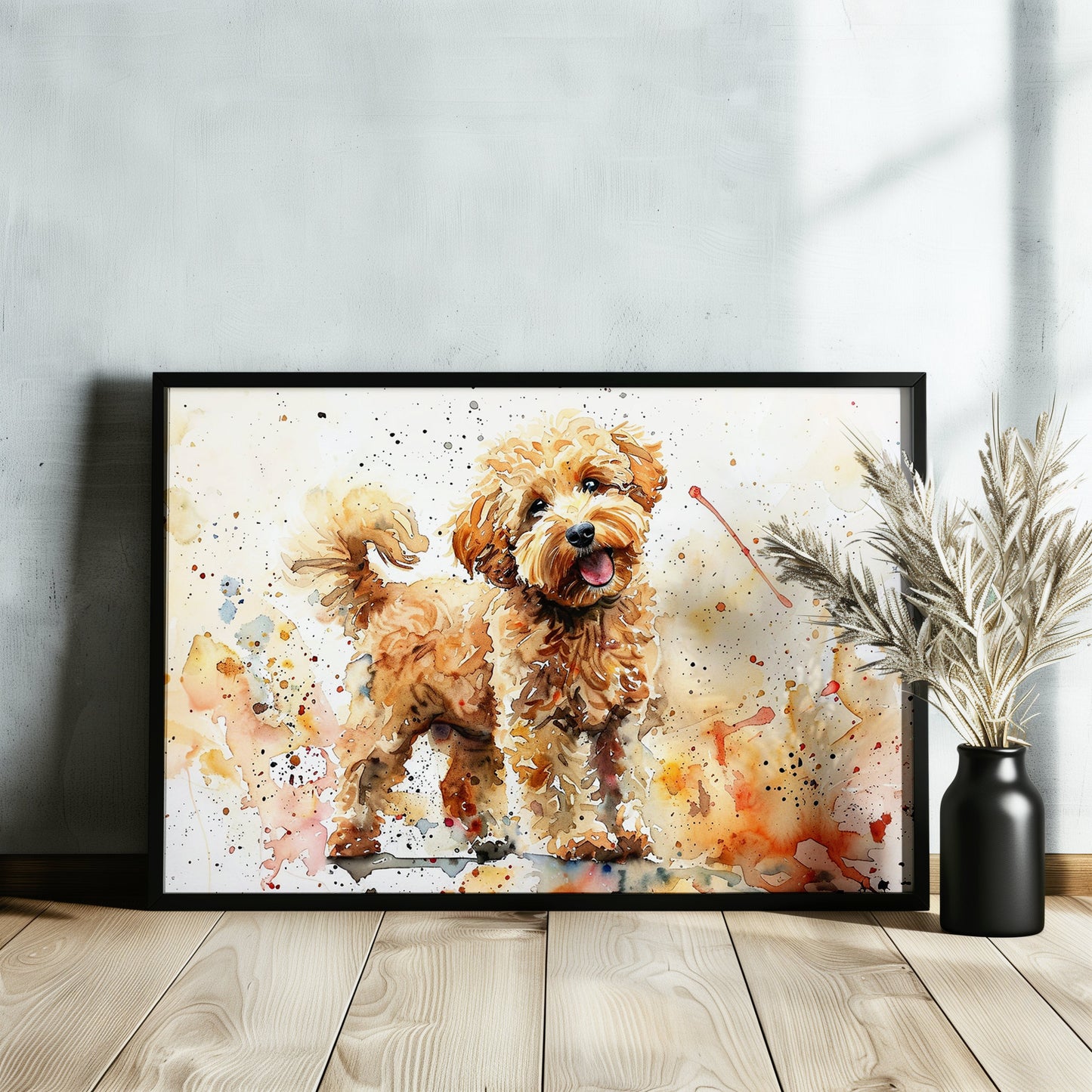 Cute Cockapoo Canvas / Poster Print. Colourful Watercolour Happy Doodle Dog Painting Splatter Paint Splash Art Cream Cavapoo Wall Decor Gift - CanvasityCrafts - Free Shipping