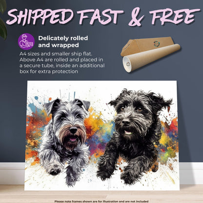 Miniature Schnauzer & Schnoodle Watercolor Poster Print. Colorful Wall Art Gift for Dog Lovers, Doodle Mom or Dad, Paint Splash, Grey Back - CanvasityCrafts - Free Shipping