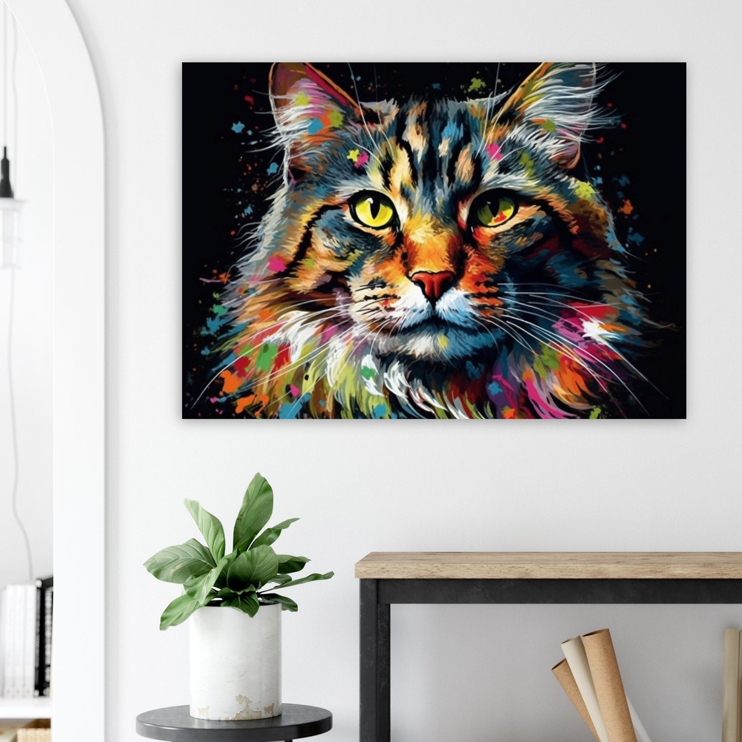 Watercolor Maine Coon Cat Poster Print. Abstract Wall Decor Cat Owner Gift, Portrait Painting, Colourful American Animal Art, Paint Splash - CanvasityCrafts - Free Shipping