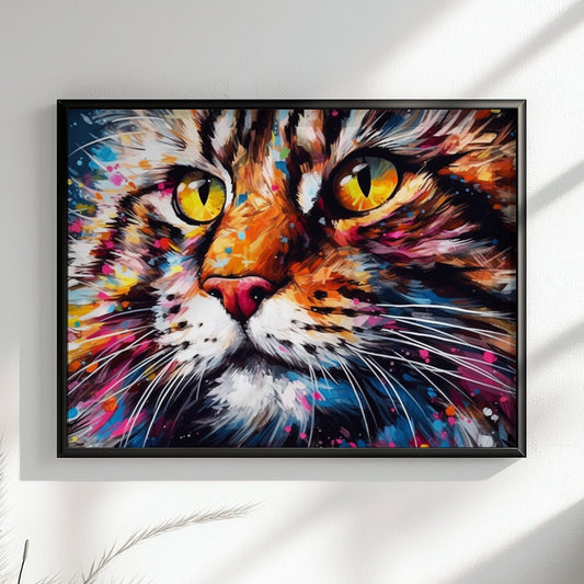 Watercolor Maine Coon Cat Poster Print. Abstract Wall Decor Cat Owner Gift, Portrait Painting, Colourful American Animal Art, Paint Splash - CanvasityCrafts - Free Shipping