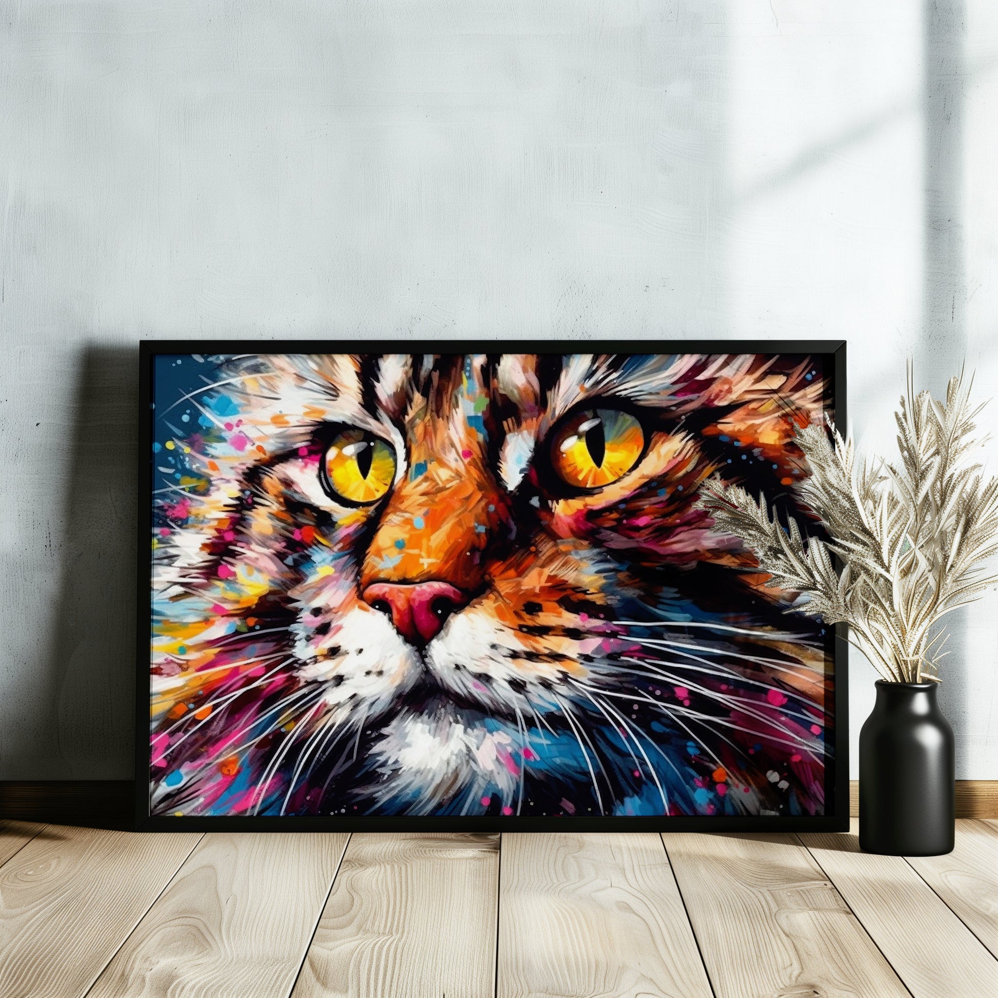 Watercolor Maine Coon Cat Poster Print. Abstract Wall Decor Cat Owner Gift, Portrait Painting, Colourful American Animal Art, Paint Splash - CanvasityCrafts - Free Shipping