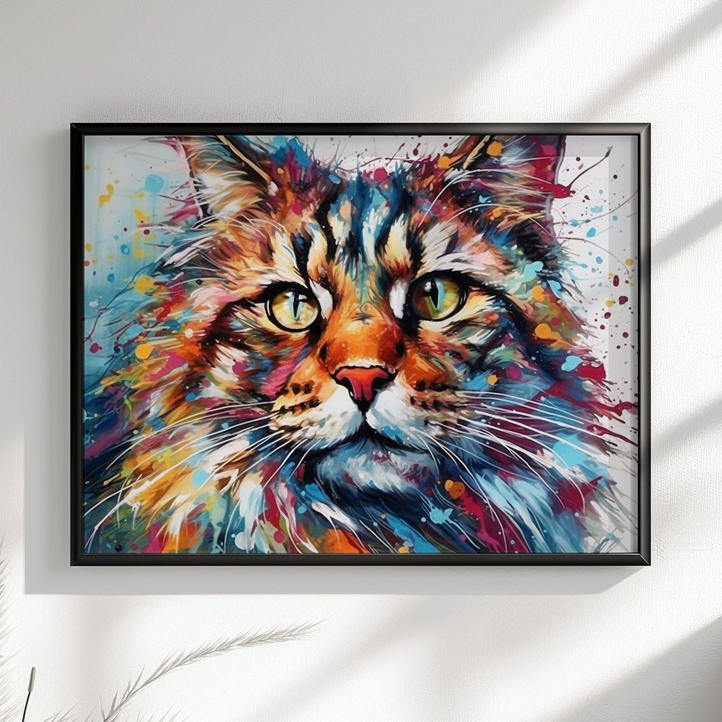 Paint Splash Maine Coon Cat Poster Print. Abstract Wall Decor Cat Owner Gift, Portrait Painting, Colourful American Animal Art, Watercolor - CanvasityCrafts - Free Shipping