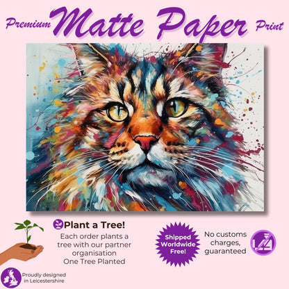 Paint Splash Maine Coon Cat Poster Print. Abstract Wall Decor Cat Owner Gift, Portrait Painting, Colourful American Animal Art, Watercolor - CanvasityCrafts - Free Shipping