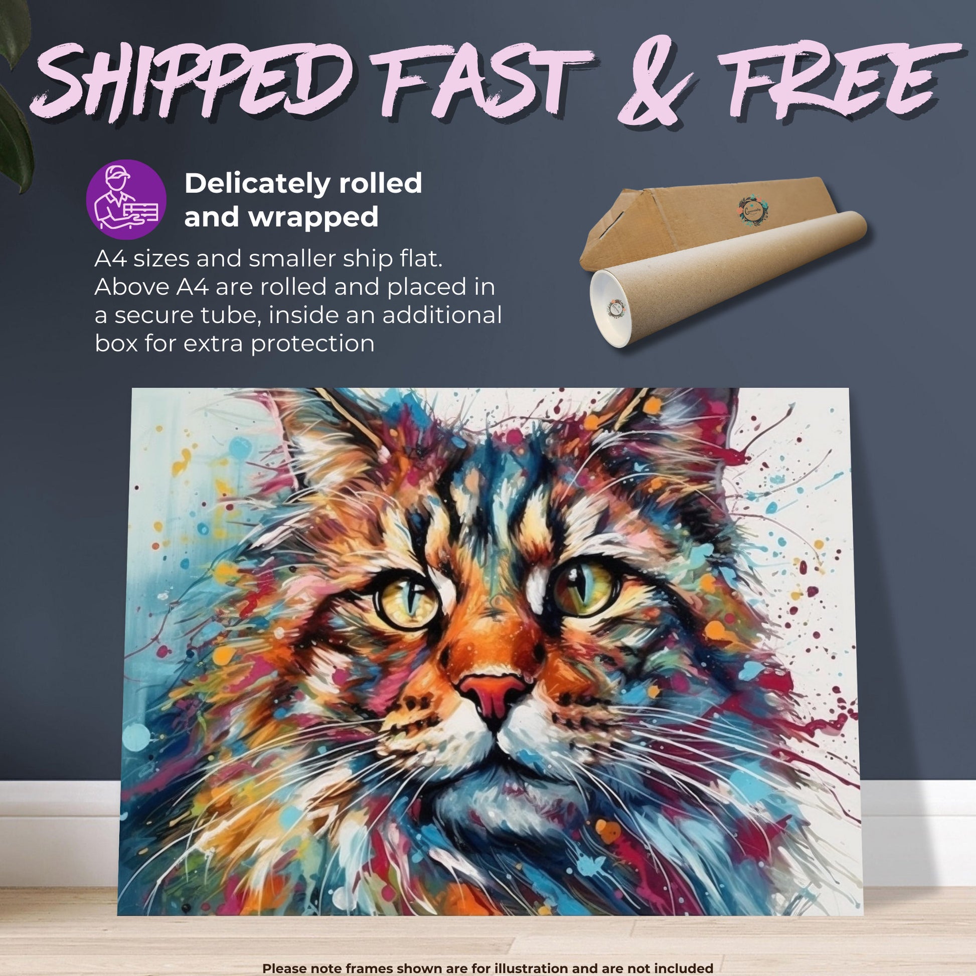 Paint Splash Maine Coon Cat Poster Print. Abstract Wall Decor Cat Owner Gift, Portrait Painting, Colourful American Animal Art, Watercolor - CanvasityCrafts - Free Shipping