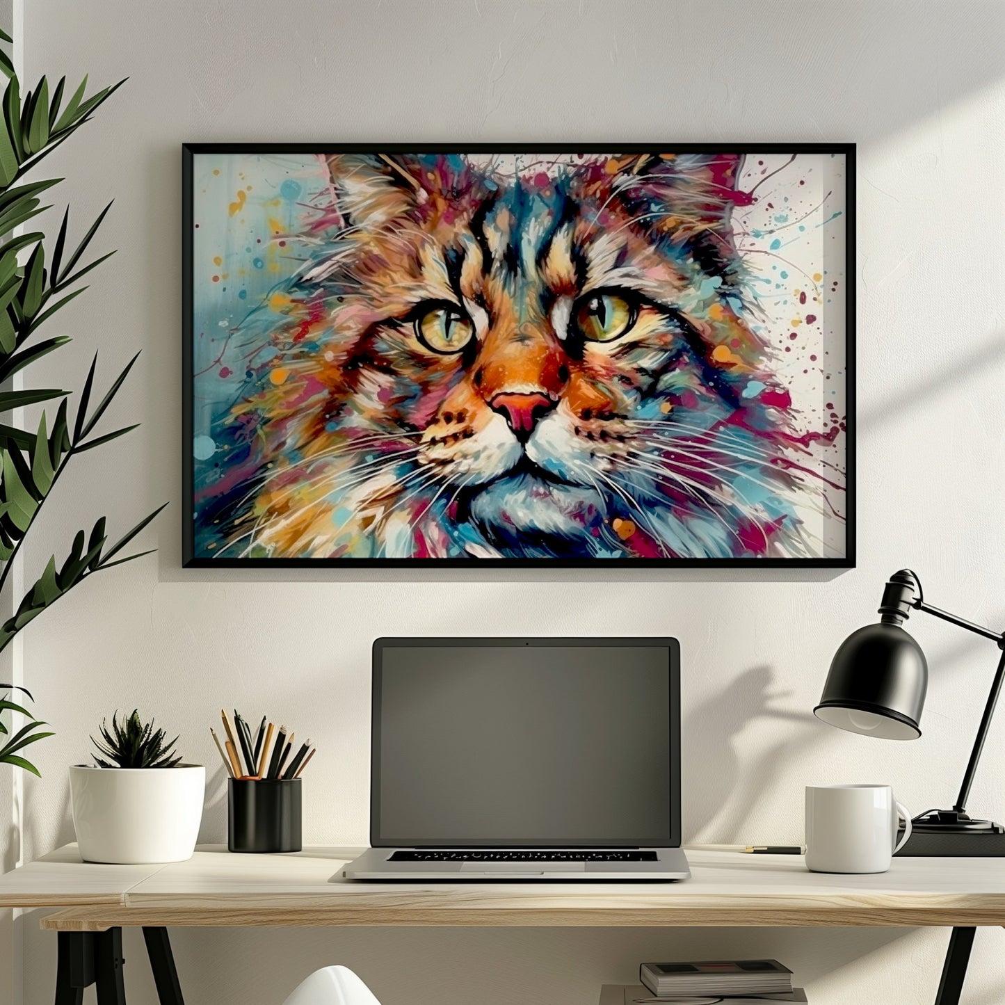 Paint Splash Maine Coon Cat Poster Print. Abstract Wall Decor Cat Owner Gift, Portrait Painting, Colourful American Animal Art, Watercolor - CanvasityCrafts - Free Shipping