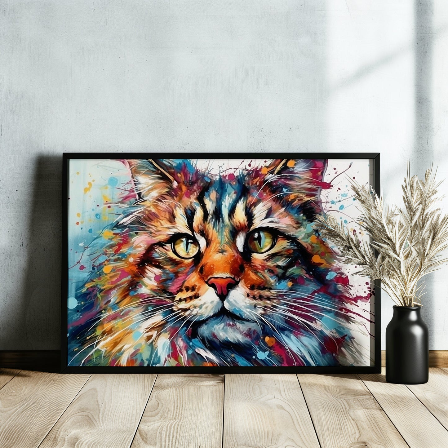 Paint Splash Maine Coon Cat Poster Print. Abstract Wall Decor Cat Owner Gift, Portrait Painting, Colourful American Animal Art, Watercolor - CanvasityCrafts - Free Shipping