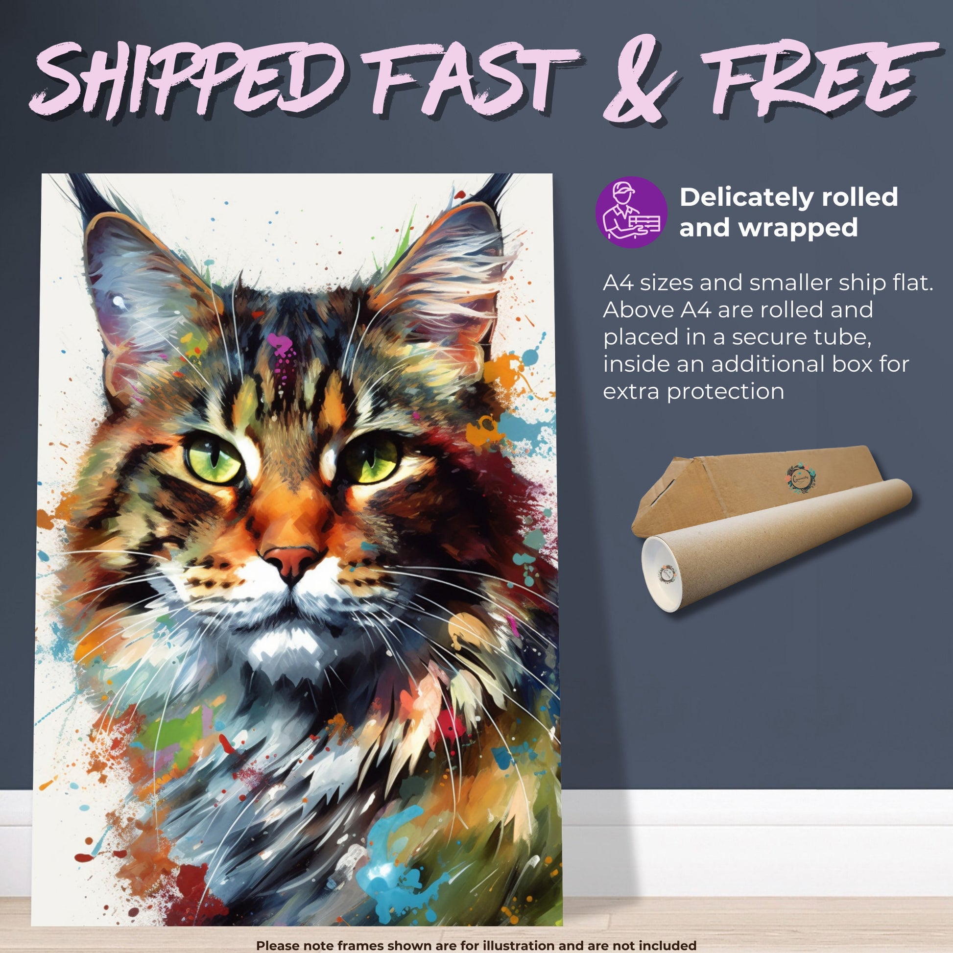 Watercolor Maine Coon Cat Poster Print. Abstract Wall Decor Cat Owner Gift, Portrait Painting, Colourful American Animal Art, Paint Splash - CanvasityCrafts - Free Shipping