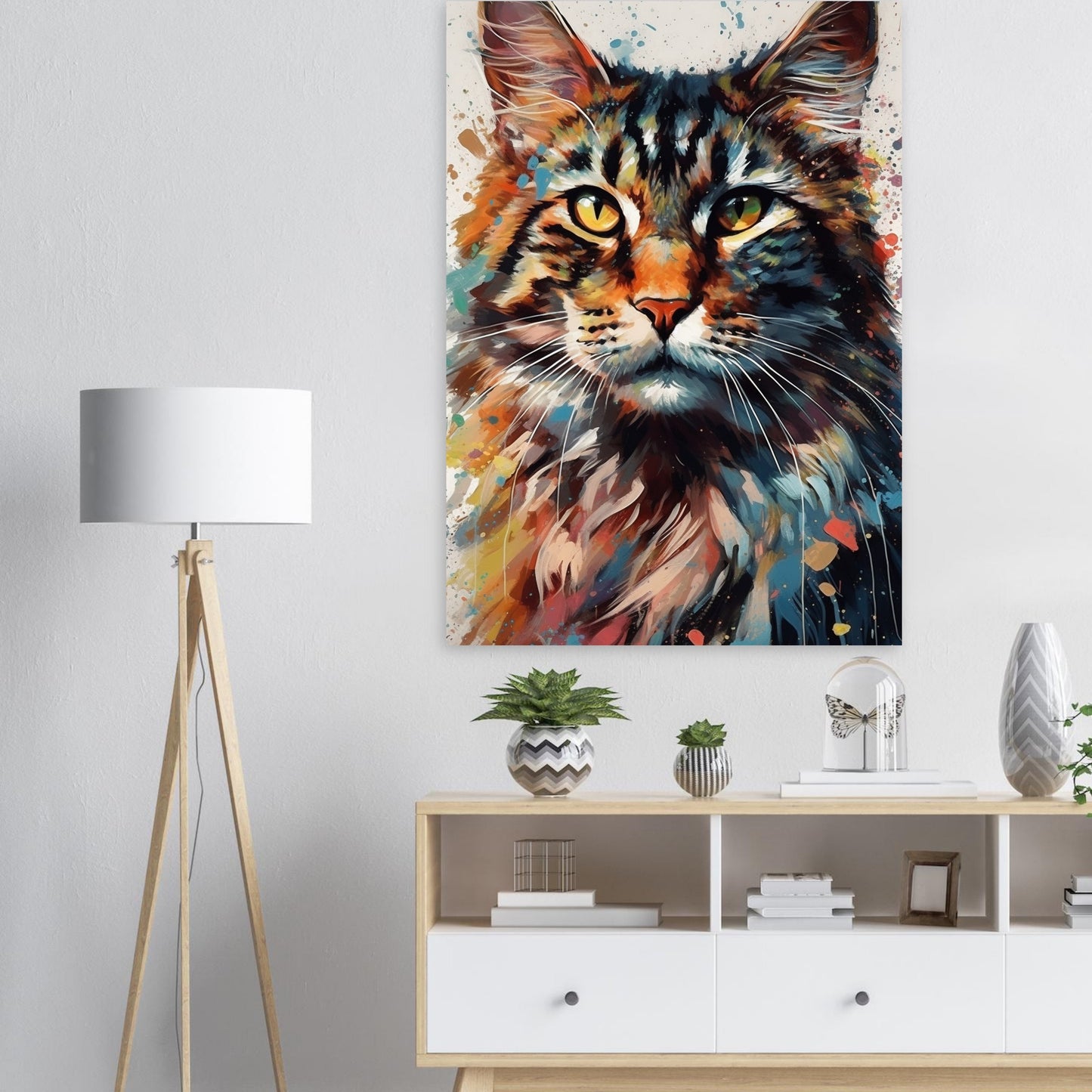 Watercolor Maine Coon Cat Poster Print. Abstract Wall Decor Cat Owner Gift, Portrait Painting, Colourful American Animal Art, Paint Splash - CanvasityCrafts - Free Shipping