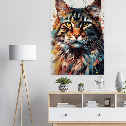 Watercolor Maine Coon Cat Poster Print. Abstract Wall Decor Cat Owner Gift, Portrait Painting, Colourful American Animal Art, Paint Splash - CanvasityCrafts - Free Shipping