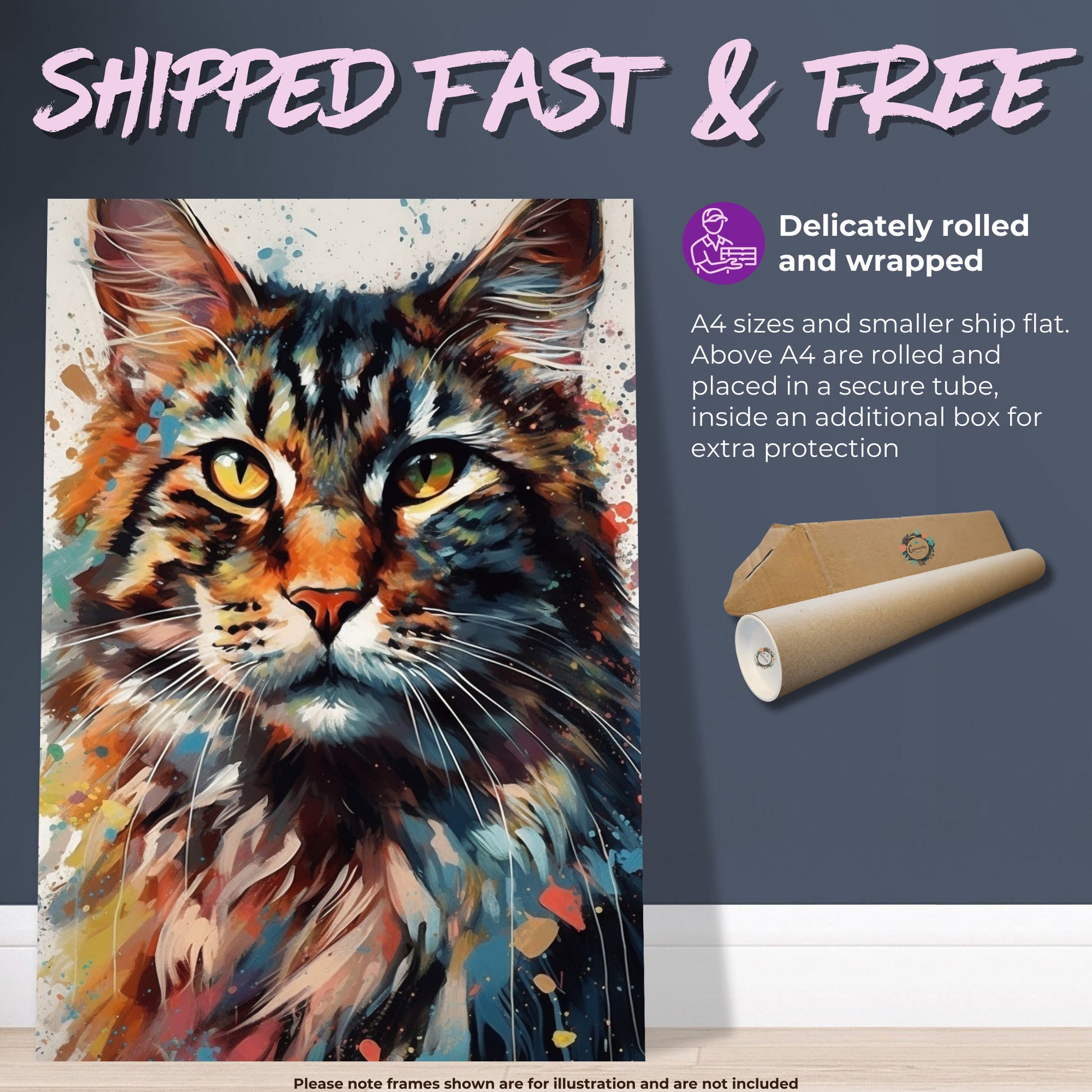 Watercolor Maine Coon Cat Poster Print. Abstract Wall Decor Cat Owner Gift, Portrait Painting, Colourful American Animal Art, Paint Splash - CanvasityCrafts - Free Shipping