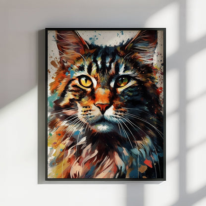 Watercolor Maine Coon Cat Poster Print. Abstract Wall Decor Cat Owner Gift, Portrait Painting, Colourful American Animal Art, Paint Splash - CanvasityCrafts - Free Shipping