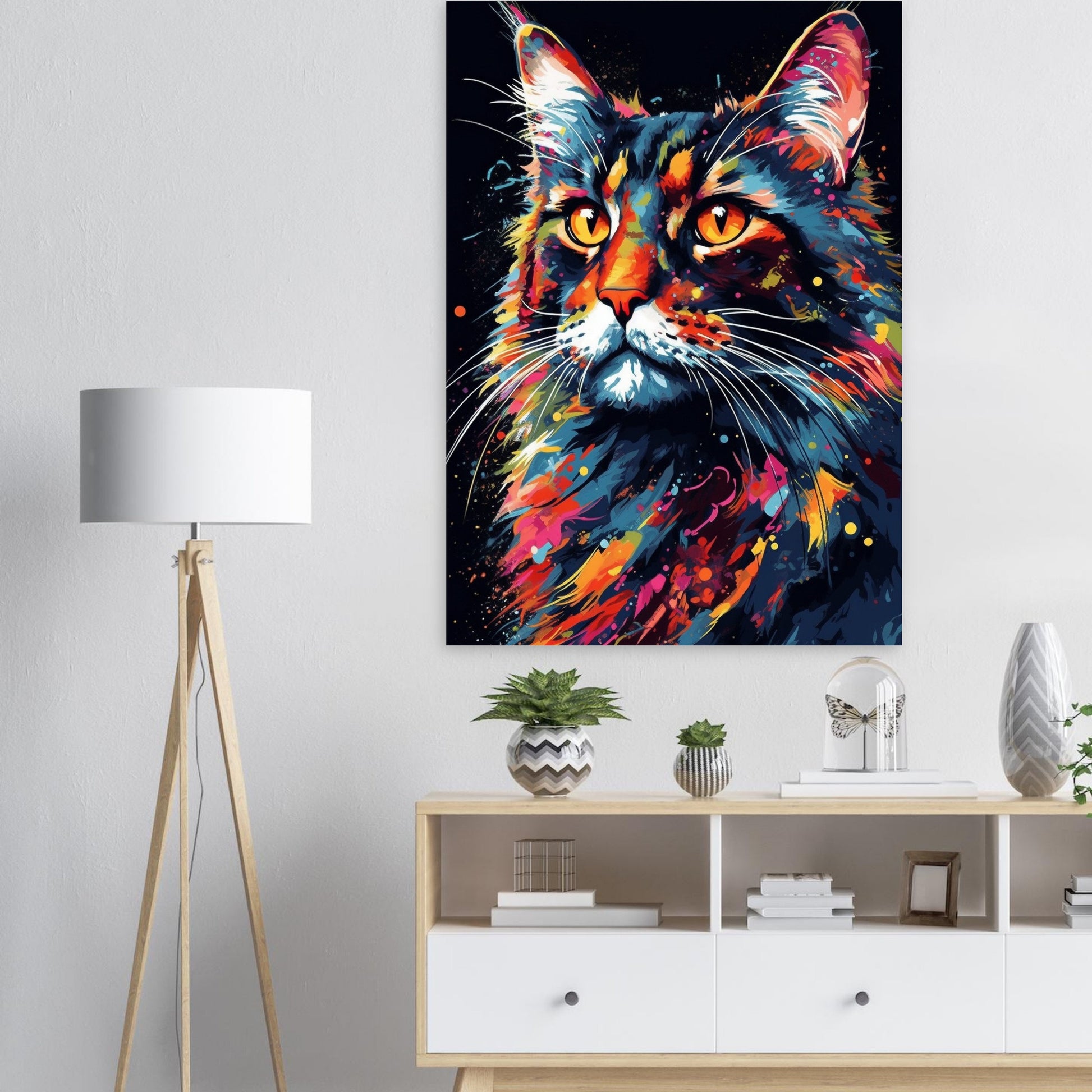 Watercolor Maine Coon Cat Poster Print. Abstract Wall Decor Cat Owner Gift, Portrait Painting, Colourful American Animal Art, Paint Splash - CanvasityCrafts - Free Shipping