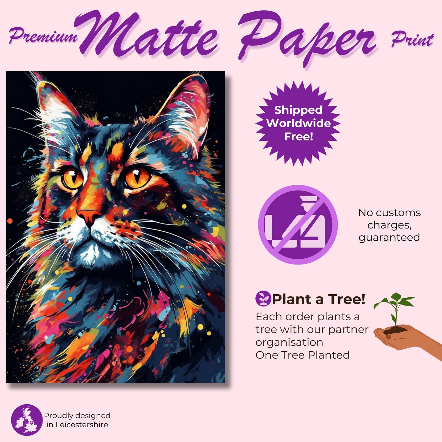 Watercolor Maine Coon Cat Poster Print. Abstract Wall Decor Cat Owner Gift, Portrait Painting, Colourful American Animal Art, Paint Splash - CanvasityCrafts - Free Shipping