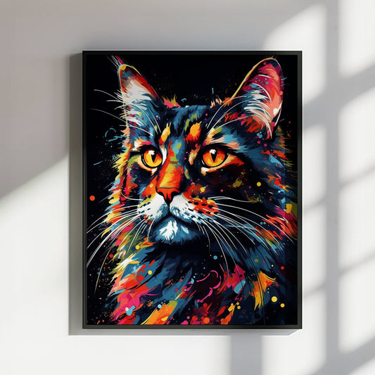 Watercolor Maine Coon Cat Poster Print. Abstract Wall Decor Cat Owner Gift, Portrait Painting, Colourful American Animal Art, Paint Splash - CanvasityCrafts - Free Shipping