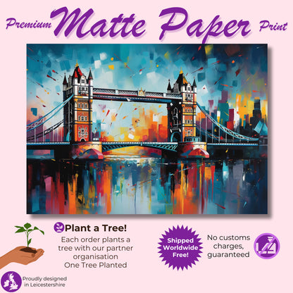 Tower Bridge London Poster Print. Abstract River Thames Wall Decor Cityscape Painting Gift, Colourful City Art, Watercolour, Paint Splash - CanvasityCrafts - Free Shipping