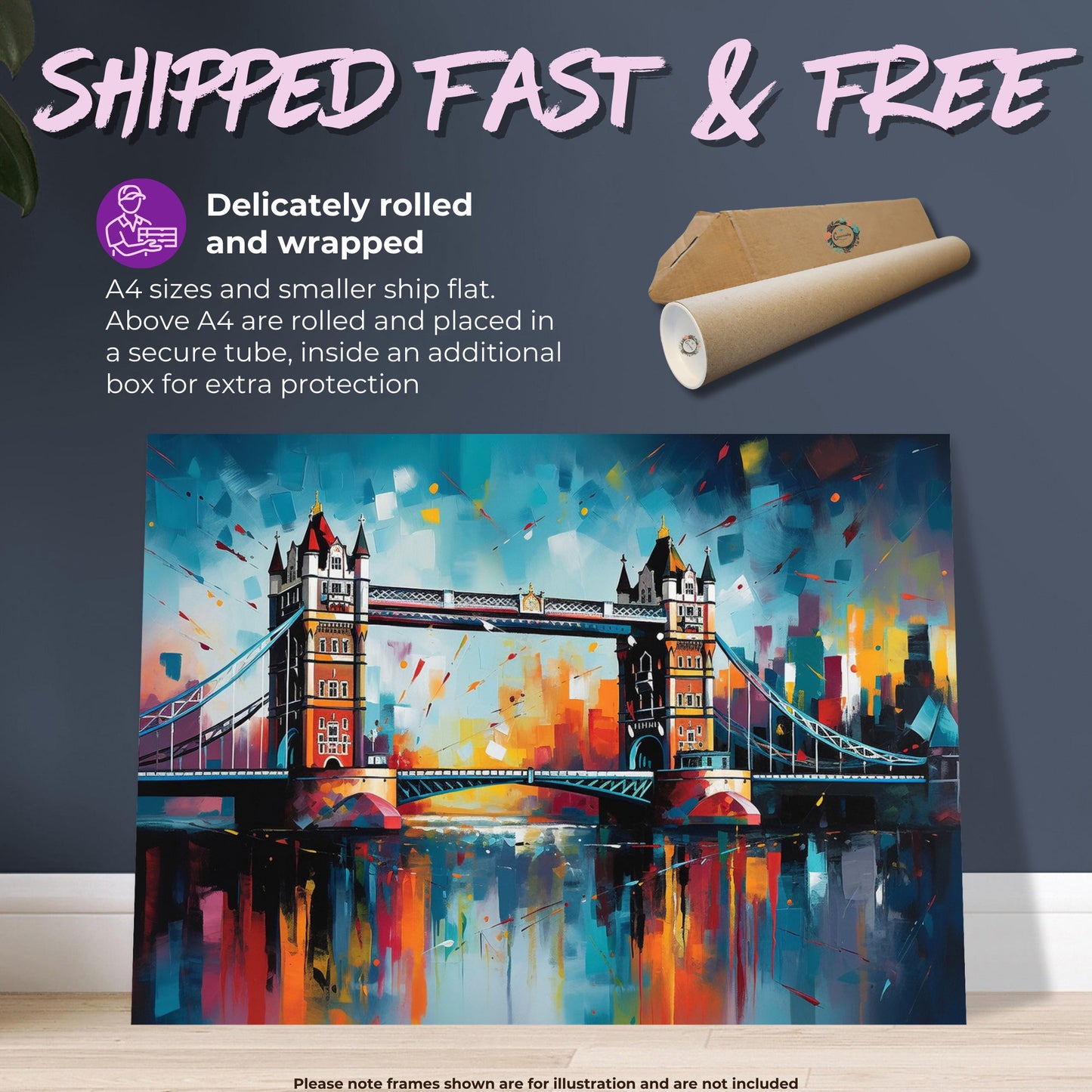 Tower Bridge London Poster Print. Abstract River Thames Wall Decor Cityscape Painting Gift, Colourful City Art, Watercolour, Paint Splash - CanvasityCrafts - Free Shipping