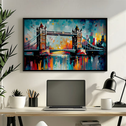 Tower Bridge London Poster Print. Abstract River Thames Wall Decor Cityscape Painting Gift, Colourful City Art, Watercolour, Paint Splash - CanvasityCrafts - Free Shipping