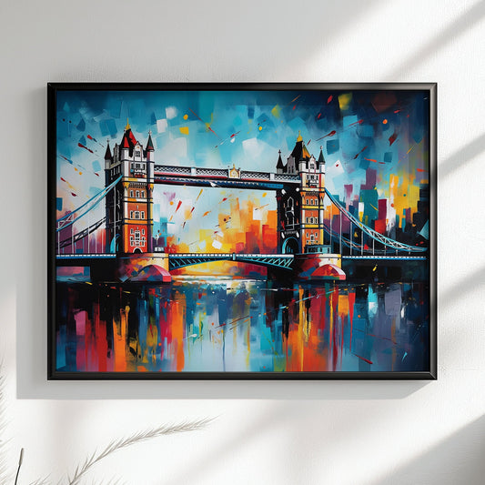 Tower Bridge London Poster Print. Abstract River Thames Wall Decor Cityscape Painting Gift, Colourful City Art, Watercolour, Paint Splash - CanvasityCrafts - Free Shipping