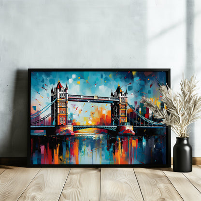 Tower Bridge London Poster Print. Abstract River Thames Wall Decor Cityscape Painting Gift, Colourful City Art, Watercolour, Paint Splash - CanvasityCrafts - Free Shipping