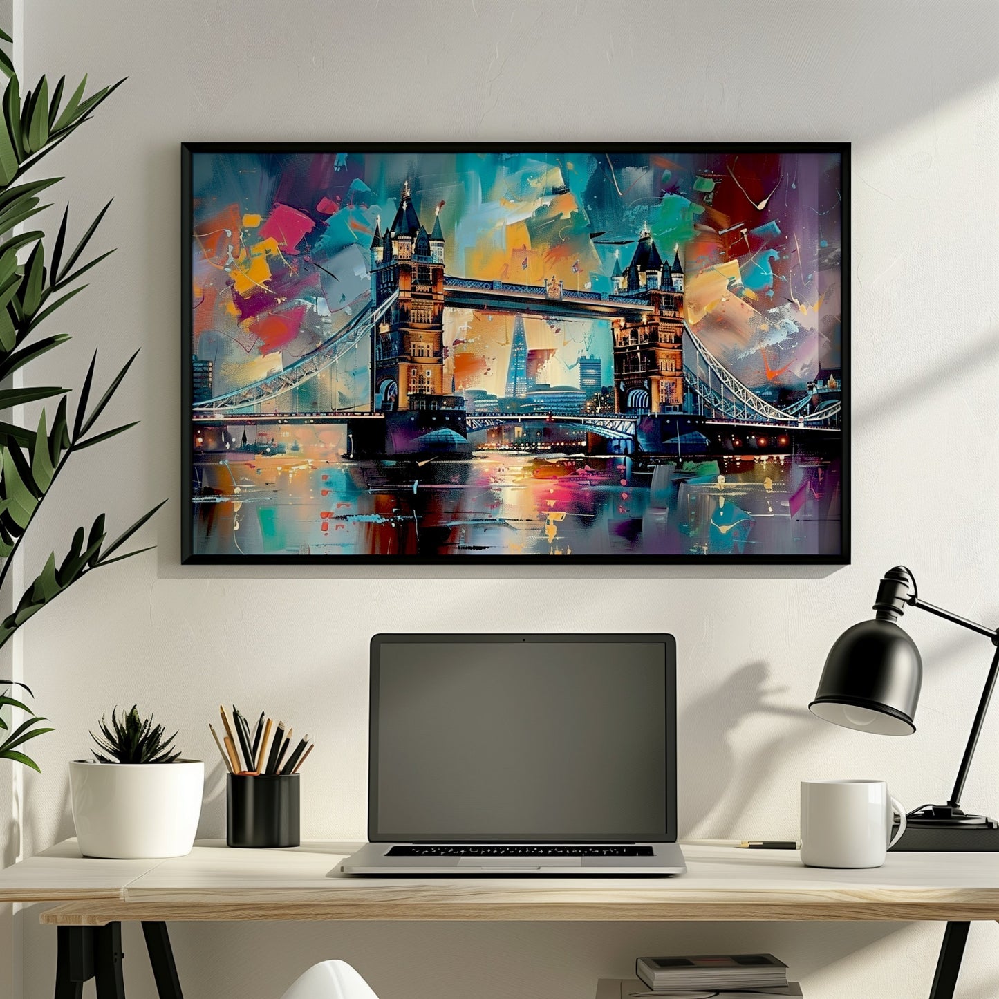 Tower Bridge London Poster Print. Abstract River Thames Wall Decor Cityscape Painting Gift, Colourful City Art, Watercolour, Paint Splash - CanvasityCrafts - Free Shipping