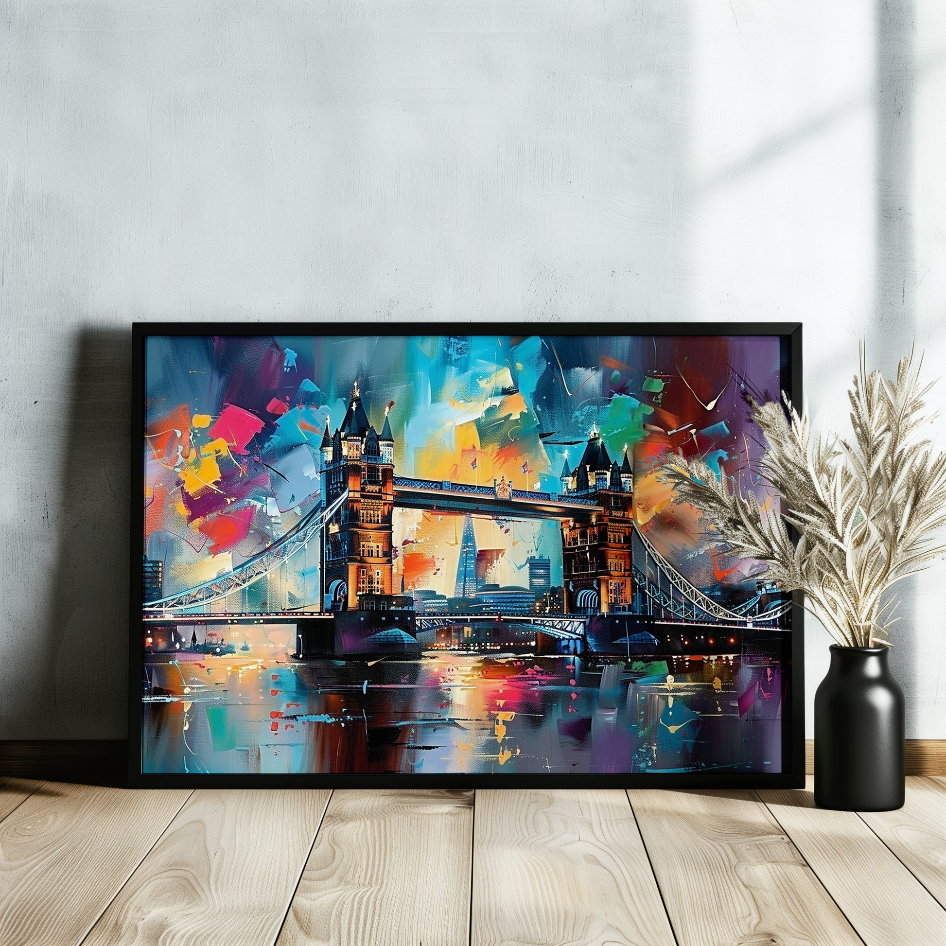 Tower Bridge London Poster Print. Abstract River Thames Wall Decor Cityscape Painting Gift, Colourful City Art, Watercolour, Paint Splash - CanvasityCrafts - Free Shipping